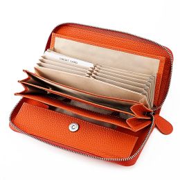 Wallets 2023 High Quality Wallet Women Genuine Leather RFID Card Wallets for Women Luxury Designer Red Coin Purse Large Capacity Clutch