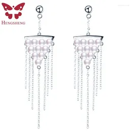 Dangle Earrings Trendy Tassel 4-5mm Bread Pearl 925 Sterling Silver For Women Genuine Earings Fashion Jewellery 2024