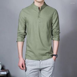 Men's Suits B148029 Men Spring Tops & Tees Male Fashion T-Shirts Stand Collar Long-sleeved Slim Base Shirt Homme Linen T-shirt