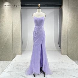 Party Dresses Lemon Joyce Lilac Evening Dress Spaghetti Strap Sleeveless Sparkling Simple Prom High Split With Pleat Mermaid