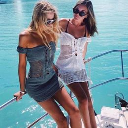 Summer Dress For Women 2024 Beach Exits Cover Up Crochet Wedding Bikini One Piece Solid Acrylic Outings Swimsuit Wear Cardigan