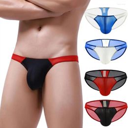 Underpants Plus Size Men Briefs Low Waist Ice Silk Breathable Contrast Color Elastic Anti-septic Patchwork U Convex