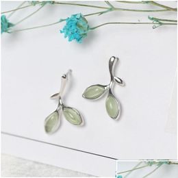 Stud Leaf Shape Earring 925 Sterling Sier Earings For Women Opal Green Stone Ear Pierced Earings1 Drop Delivery Jewelry Earrings Dhtqb Otjkl