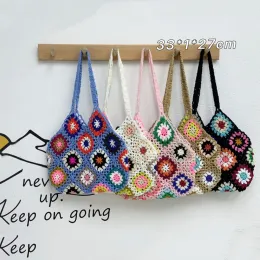 Bags Bohemian Crochet Women's Shoulder Bags Flower Plaid Lady Handbags Handmade Woven Knitted Summer Beach Bag Small Tote Purses