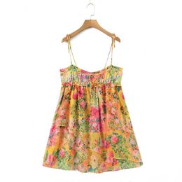 6893 Winter Womens Style Strap Bow Lace Up Color Matching Floral Suspender Dress