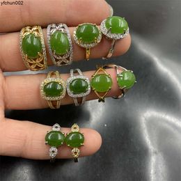 Wanyu Vacuum Electroplating Inlaid Womens Jade Ring Spinach Green Azure Special Offer 8pd1