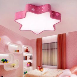 Ceiling Lights Modern Hollow Iron Star Children Bedroom LED Light Fixture Home Deco Dining Room Kid's Pink Snow Acrylic Lamp