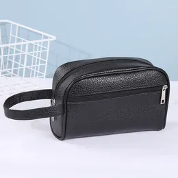 Cosmetic Bags Men Travel Makeup Bag Wallet Fashion Leather Solid Color Wash Casual Toiletry Holder For