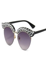 Sunglasses Luxury Designer Cat Eye Women Vintage SemiRimless Sun Glasses 2022 Bling Rhinestone Diamond Eyewear For FemaleSunglass8267851