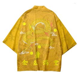 Ethnic Clothing Men's Japanese Kimono Loose Cardigan Comfortable Daily Summer Chinese Style Anime Print Yellow Shirt Top 2024 Women Haori