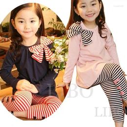 Clothing Sets Autumn Children Suits Lovely Girls Long Sleeve Shirts Striped Bowknot Legging Suit Set