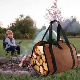 Bags Firewood Canvas Log Carrier Tote Bag Waxed Fireplace Large Wood Carrying Bag with Handles Security Strap Camping Outdoor Indoor