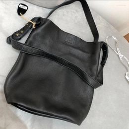 Drawstring WOHENRED Soft Genuine Leather Bucket Bag Women Handbags Retro Big Shopping Bags Brand Design Cowhide Shoulder Messenger