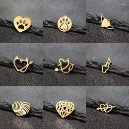 Charms 5Pcs/Lot Dog Print Love Heart Charm For Couples Diy Jewelry Making Accessories Stainless Steel Pendant Wholesale