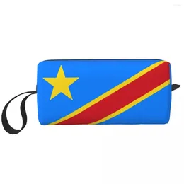 Cosmetic Bags Flag Of Congo Kinshasa Zaire Makeup Bag Pouch Travel Toiletry Small Storage Purse For Women