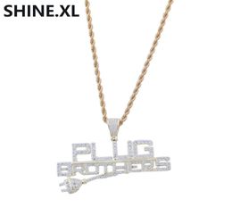 Hip Hop Plug with Letter Pendant Iced Out Full Zircon 14K GoldPlated Pendant Necklace Men Bling Street Jewelry8375982