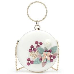 Clutches Round Banquet Party Bag With Hasp Lock Women Bag Day Clutches Ladies Wedding Hand Bag Tote Purse With 3D Flower