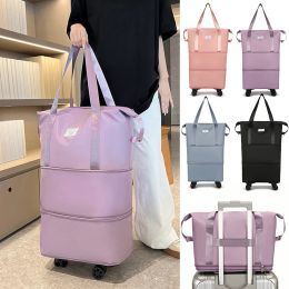 Bags Collapsible Trolley Bag Large Capacity Luggage Rolling Bags Oxford Cloth DryWet Separation Unisex Business Trip Bag