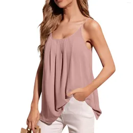 Women's T Shirts Pleated Straps Camisole Tank Loose Casual Solid Color Sleeveless Top Fashionable And Simple T-Shirts Female