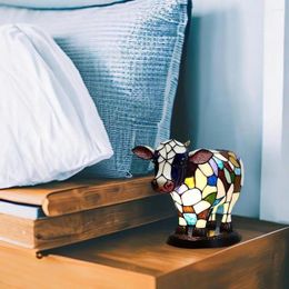 Night Lights Light Colorful Cow Table Lamp Usb Operated For Room Bedroom Desk Decoration Resin Dairy Cattle Design Unique