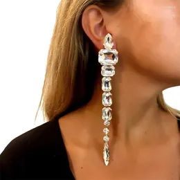 Dangle Earrings Handmade Crystal Big Square Gemstone Long Drop Jewellery For Women Shiny Rhinestone Bridal Tassel Pendant