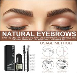 One Step Eyebrow Stamp Shaping Kit Professional Eye brow Powder Stamps Makeup with 6 Pairs Reusable Eyebrows Stencils Brush Tr5704982