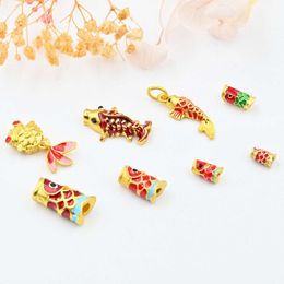 geomancy accessory Ancient Method Gold Drip Oil Fish Tube Barrel Beads Surplus Every Year Attracting Wealth Koi Red Rope Bracelet Spacer Bead Accessories