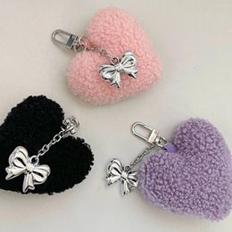 Keychains Girls Korean Trend Pink Plush Peach Love Heart Key Chains For Women Harajuku Y2k Bowknot Cute Keychain Jewellery Accessories