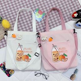 Shoulder Bags Canvas Totes Purses And Handbags For Women 2024 Fashion Girls Female Shopper Casual Cartoon Orange Juice Schoolbag Crossbody