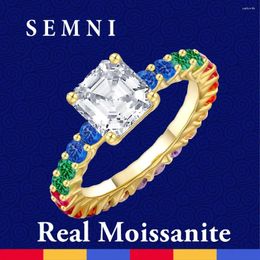 Cluster Rings SEMNI 2.0ct 7 7mm Asscher Cut Moissanite Diamond Ring For Women Ruby Sapphire Emerald Wedding Promise Band 925 Sterling Silver