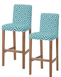Chair Covers Geometric Square Texture Blue Bar Stool Cafe Office Slipcovers Removable Seat Cover For Pub Kitchen