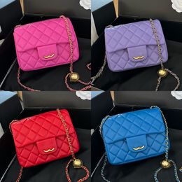 Lambskin Leather Portable Designer Gold Ball Women Cute Wallet Gold Hardware Luxury Shoulder Bag Matelasse Chain Handbag Soft Leather Quilted Cross Body Bag 18cm