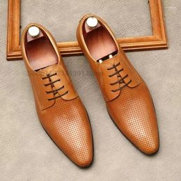 Dress Shoes Italian Men Leather Breathable Business Office Black Lace Up Brogue Formal Pointed Toe Oxfords Shoe Fashion