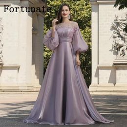 Party Dresses Elegant O Neck Long Evening Dress With Puffy Sleeves A Line Lace Soft Satin Prom Gown 2024 Custom Made
