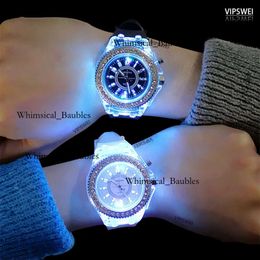 Luminous Diamond Watch USA Fashion Trend Men Woman Watches Lover Colour LED Light Jelly Silicone Geneva Transparent Student Wristwatch Co 7033