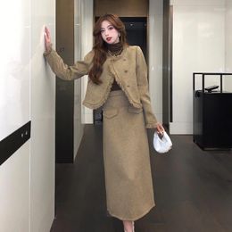 Casual Dresses W4M Autumn And Winter Thick Temperament Small Fragrant Wind Long Skirt Two-piece Dress