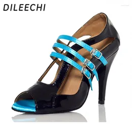 Dance Shoes DILEECHI Woman Latin Party Dancing Ballroom Blue BLACK Color High Heel 10cm Soft Outsole