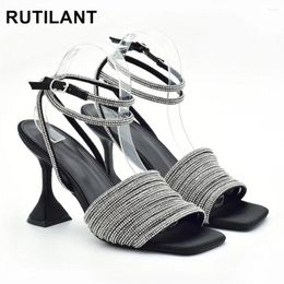 Dress Shoes 2024 Star Style Womens Sandals Elegant Square Toe Strap Summer Office Women's Fashion High Heels Gladiator
