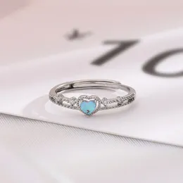 Cluster Rings Fashion Silver Colour Open Finger Ring Moon Stone Heart Clear Stackable For Women Girl Jewellery Gift Dropship Wholesale