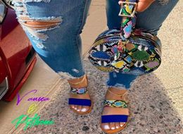 Fashion Summer Snakeskin Slides and Purses Set Candy Beach Slippers Women Nonslip Ladies Shoes Sandals 2 Two Strap Flip Flops1733958