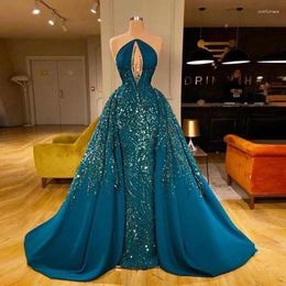 Party Dresses Dark Green Mermaid Evening With Detachable Train 2024 Real Image Shiny Sequin Women Long Prom Gown