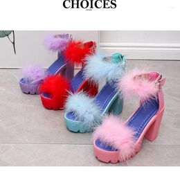 Dress Shoes 2024 Women Coarse-heeled Fur Rubber SandalsWomen Womens Platform Heels Mary Janes High Leather