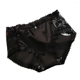 Women's Panties Women Briefs Sexy Satin Lace Solid Smooth Thong Stretch Breathable Mid-waist Luxury Style Underwear