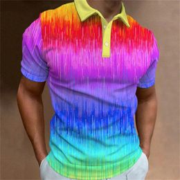 Rainbow 3d Printed Polo Shirt For Men Stripe Tshirts Summer Casual Street Lapel Short Sleeve Tops Loose Shirts Fashion Tee 240419