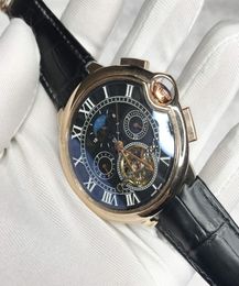 Rose Gold case black dial Skeleton luxury watch men high quality Mechanical selfwinding sweeping watches Luminous wristwatches6771943