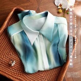 Women's Blouses 2024 Satin Surface Summer Shirts Casual Fashion Simplicity Tops Tie Dye Printing Turn-down Collar Long Sleeved Shirt