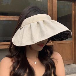 Wide Brim Hats Big Sun Hat For Women Empty Top Stripe Soft Foldable Visors Korea Girl Summer Uv Protection Shades Outdoor Travel Beach Cap