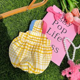 Dog Apparel Yellow Plaid Pumpkin Skirt Clothes Puppy Contrast Colour Fashion Strappy Small Dogs Clothing Cat Spring Summer Outfits