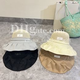 Beach Hat Women Bucket Hat Wide Brim Pleated Hats Travel Sun Protection Hat Summer Breathable Fishers Hat