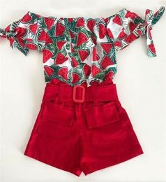 2Pcs Toddler Kids Baby Girls Outfits Clothes Sets 27Y Flowers Print Off Shoulder Tops Shorts Pants 2 Colours C02256988866